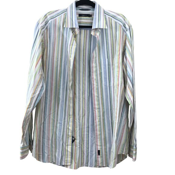 ZegnaSport Mens Multicolor Striped Long Sleeve Cotton Button-Up Shirt M - Picture 8 of 11